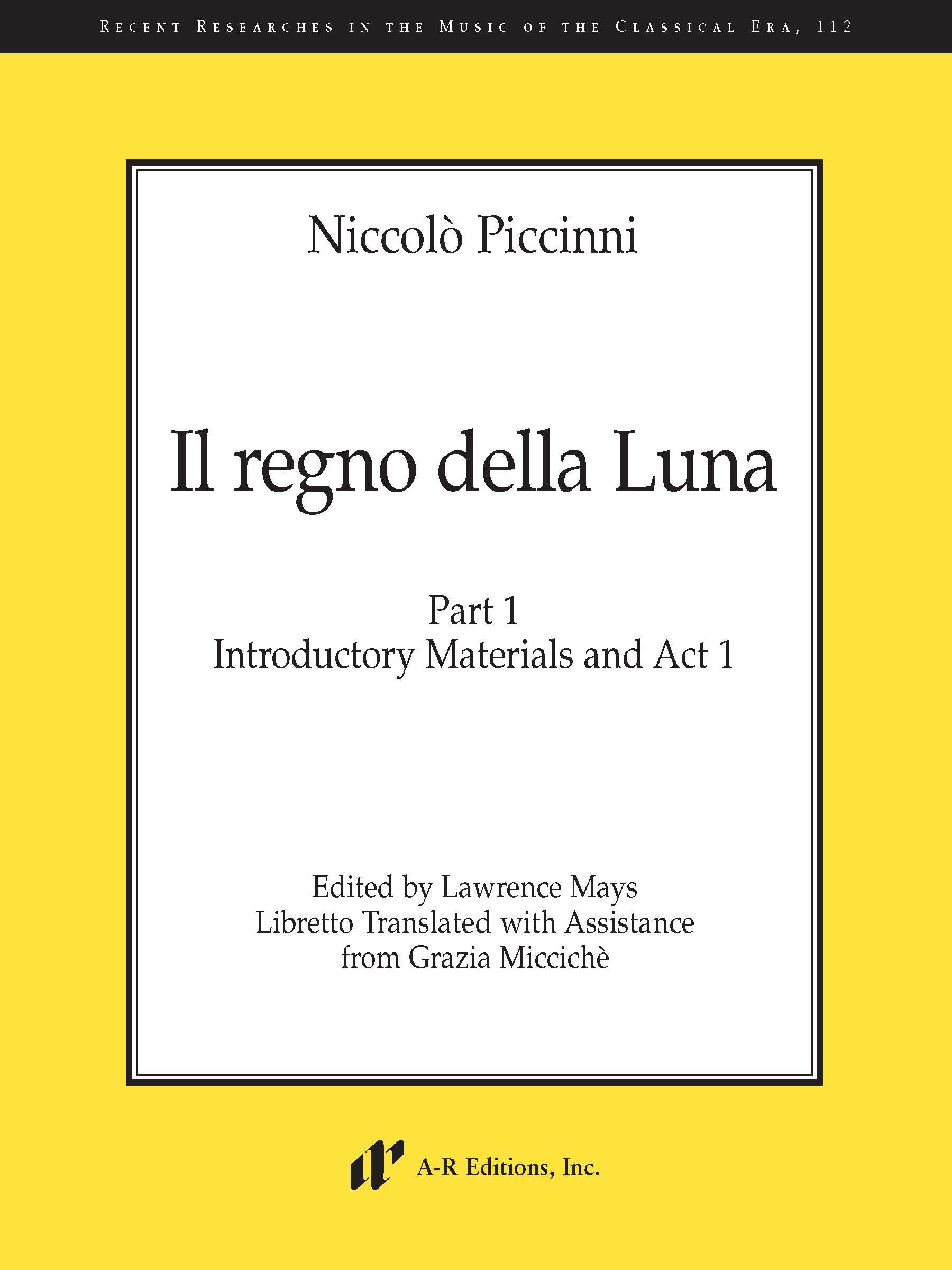 Cover of A-R Editions Piccinni Il regno della luna