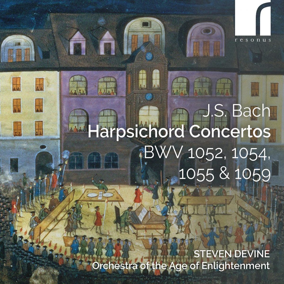 CD cover Bach harpsichord Concertos Steven Devine OAE Resonus